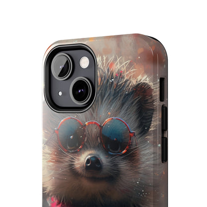 Hedgehog with Glasses and Scarf Design Phone Case- Lightweight, Impact Resistant Cover for iPhone 6, 6s, 12, 13, 14, 15