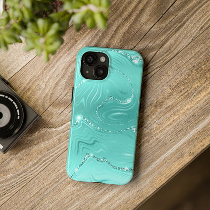 Marbled Turquoise Design Tough Phone Case compatible with a large variety of phone models, Gift, Phone Case