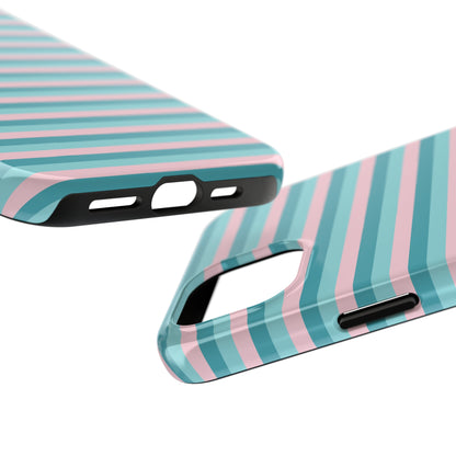 Pink and Aqua Girly Stripe print Design Tough Phone Case compatible with a large variety of iPhone models, Gift, Phone Case