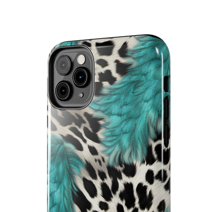 Grunge Turquoise and Animal Print Pattern Design Tough Phone Case compatible with a large variety of iPhone models, Phone Case, Gift