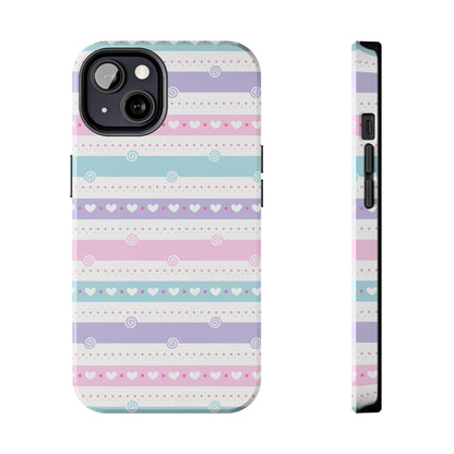 Pastel Stripes and Hearts print design Tough Phone Case compatible with a large variety of iphone models