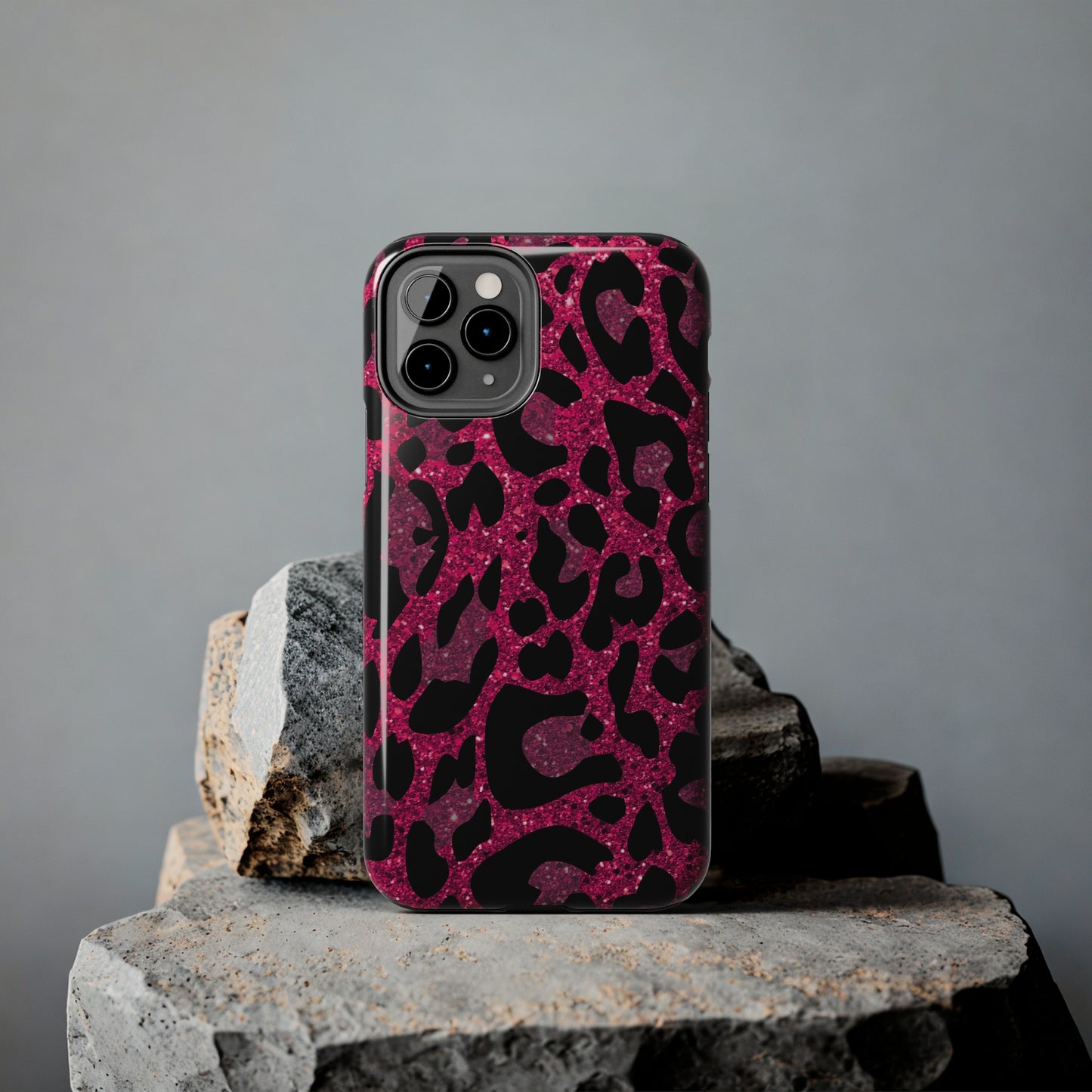 Pink and Black Leopard Design Phone Case- Lightweight, Impact Resistant Cover for iPhone 6, 6s, 12, 13, 14, 15