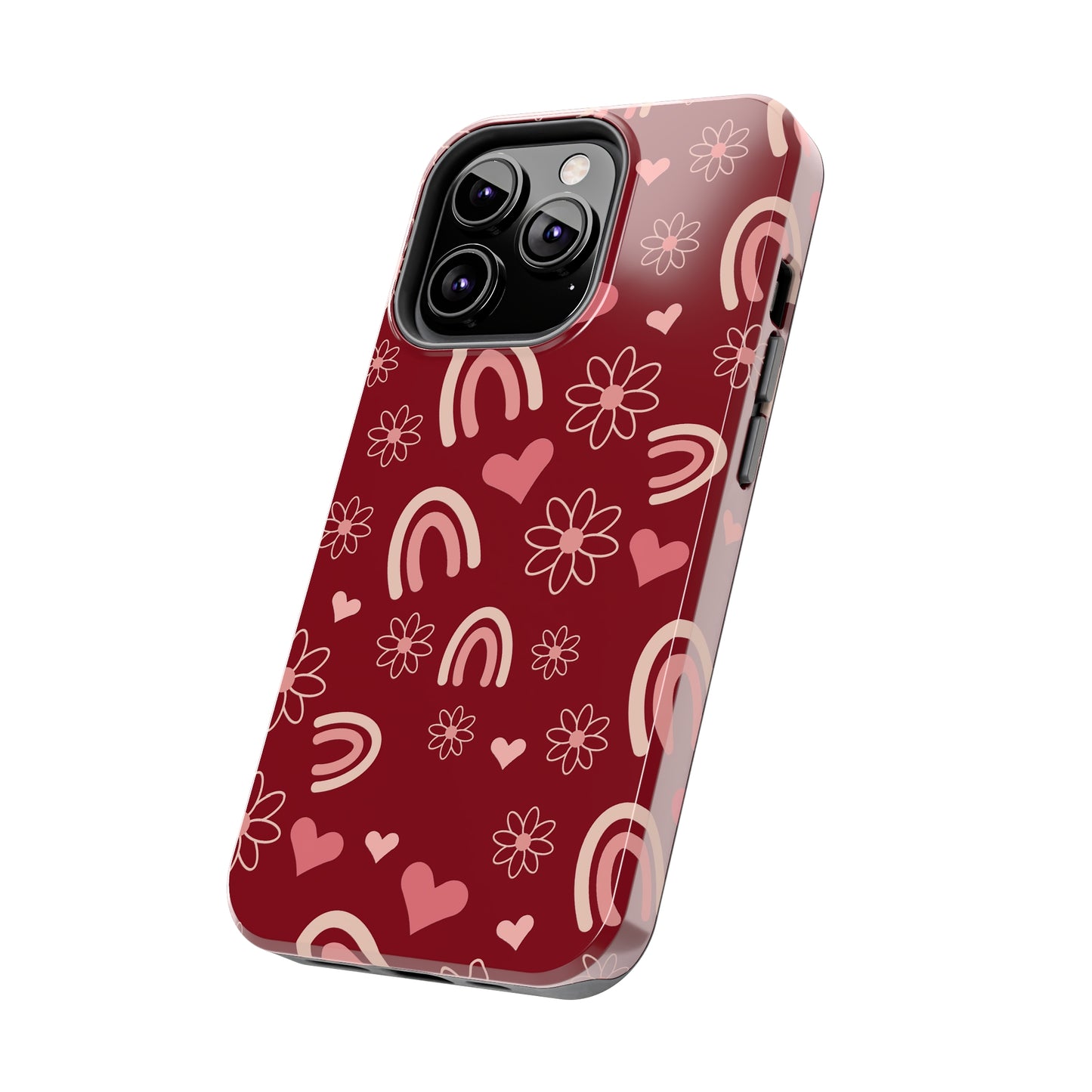 Red Boho Rainbow print Design Tough Phone Case compatible with a large variety of iPhone models, Gift, Phone Case