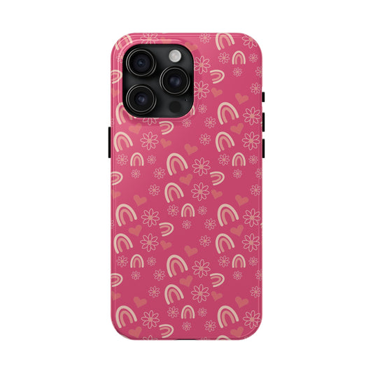 Dark Pink Boho2 Rainbow print Design Tough Phone Case compatible with a large variety of iPhone models, Gift, Phone Case