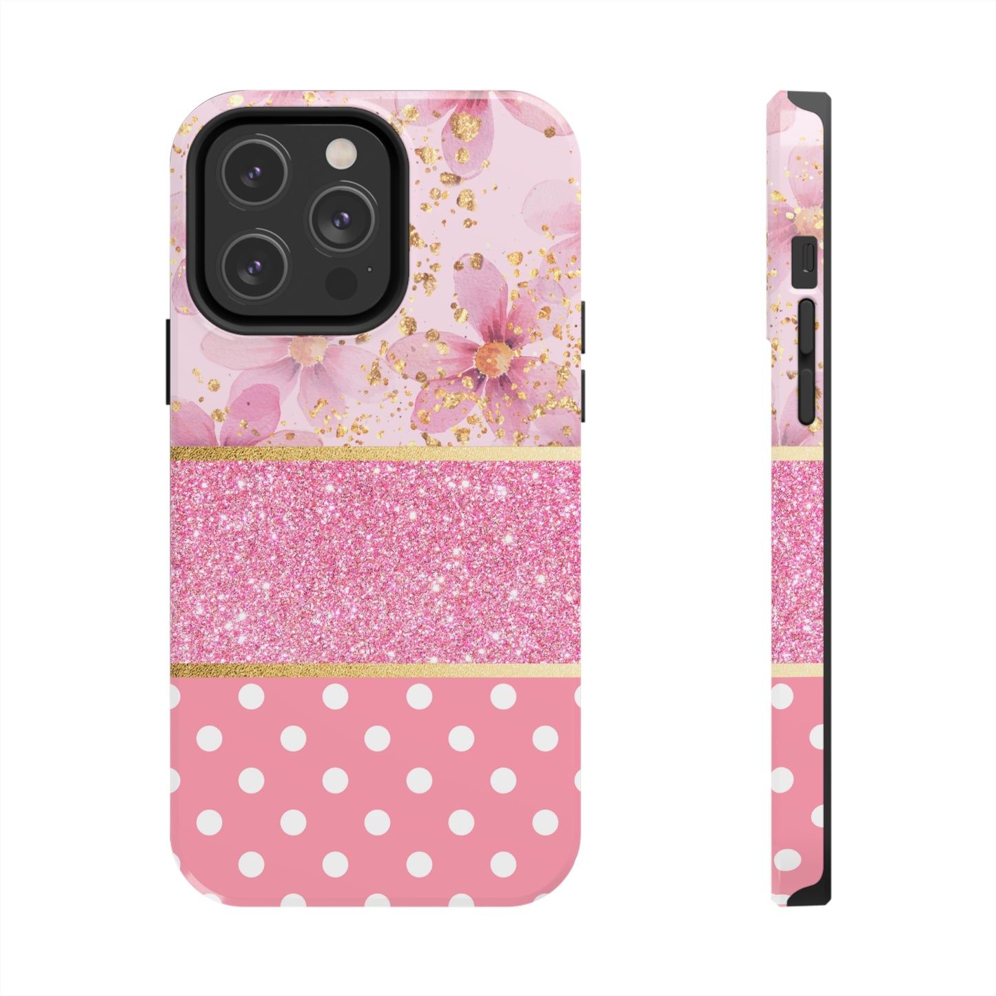 Pink Watercolor flowers and Polka Dot Design Phone Case- Lightweight, Impact Resistant Cover for iPhone 6, 6s, 12, 13, 14, 15