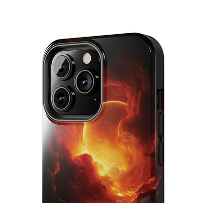 Fiery Red Moon Art iPhone Case, Dramatic Sky Aesthetic Phone Cover, Cool Tech Design for iPhone Models, Durable Phone Accessory Protective Cover for iPhone Models, Tough iPhone Case