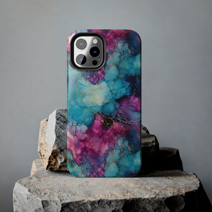 Blue and Purple Alcohol Ink Digital print Design Tough Phone Case compatible with a large variety of iPhone models, Gift, Phone Case