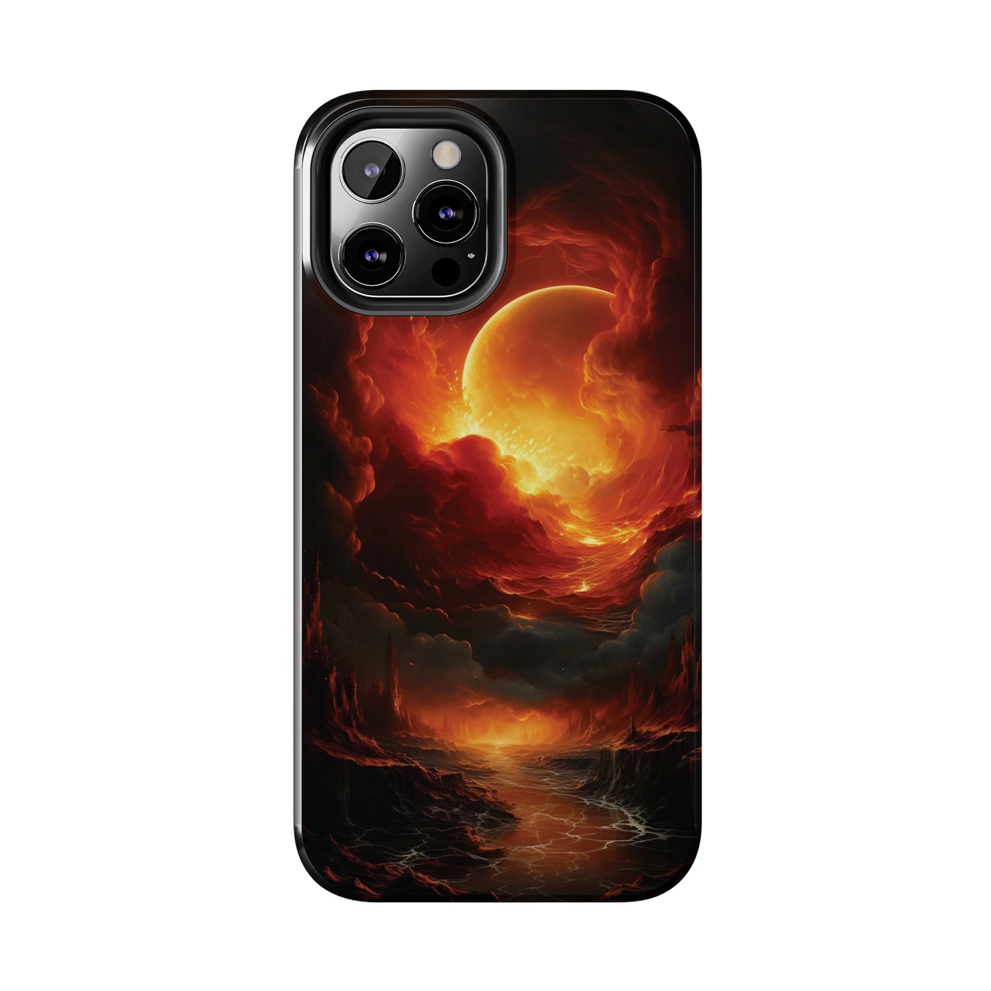 Fiery Red Moon Art iPhone Case, Dramatic Sky Aesthetic Phone Cover, Cool Tech Design for iPhone Models, Durable Phone Accessory Protective Cover for iPhone Models, Tough iPhone Case