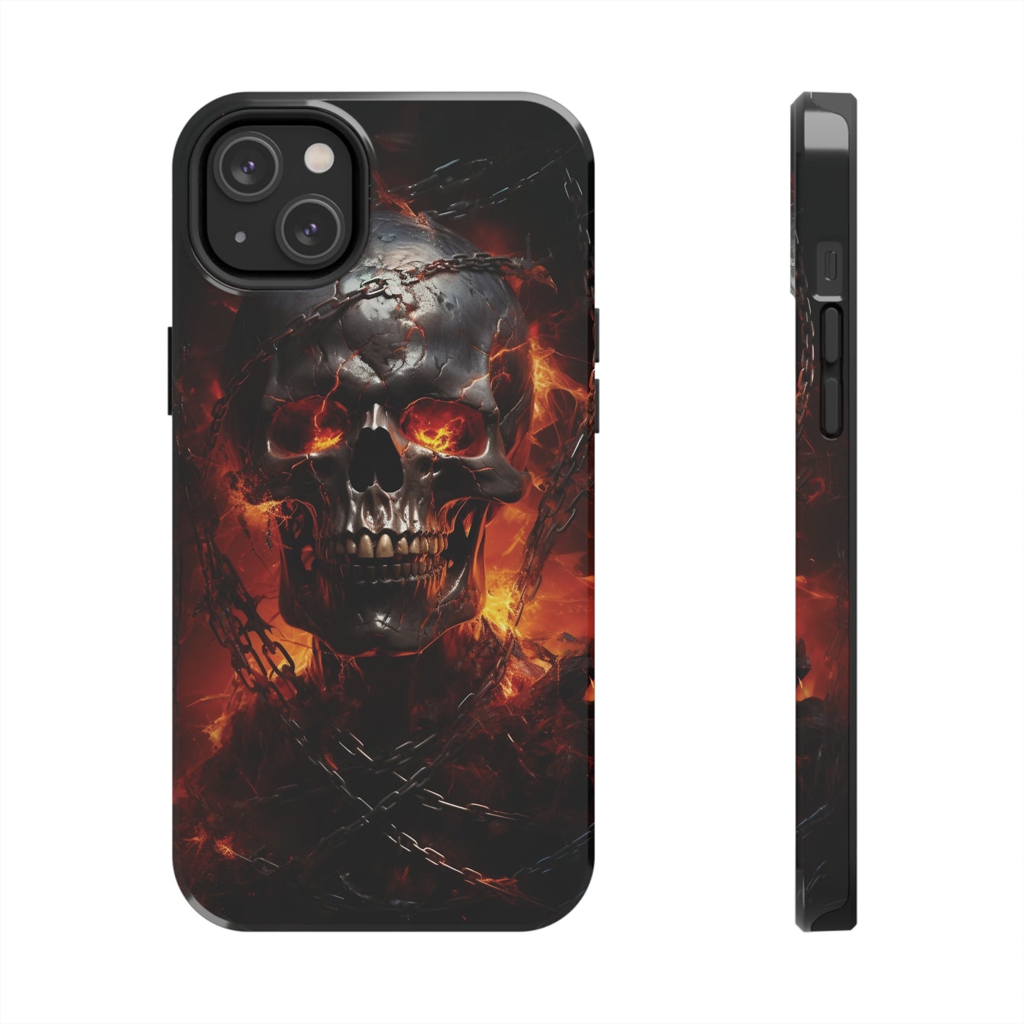 Gothic Skull iPhone Case, Dark Aesthetic Fiery Eyes, Unique Horror Style iPhone Accessory, Cool Tech Design for iPhone Models, Durable Phone Accessory Protective Cover for iPhone Models, Tough iPhone Case