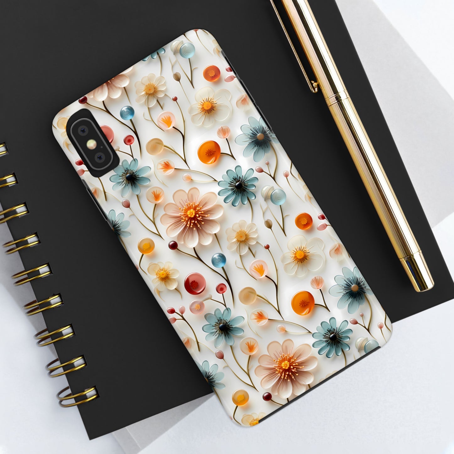 3D Glass Flower Pattern Design Tough Phone Case compatible with a large variety of iPhone models, Phone Case, Birthday Gift