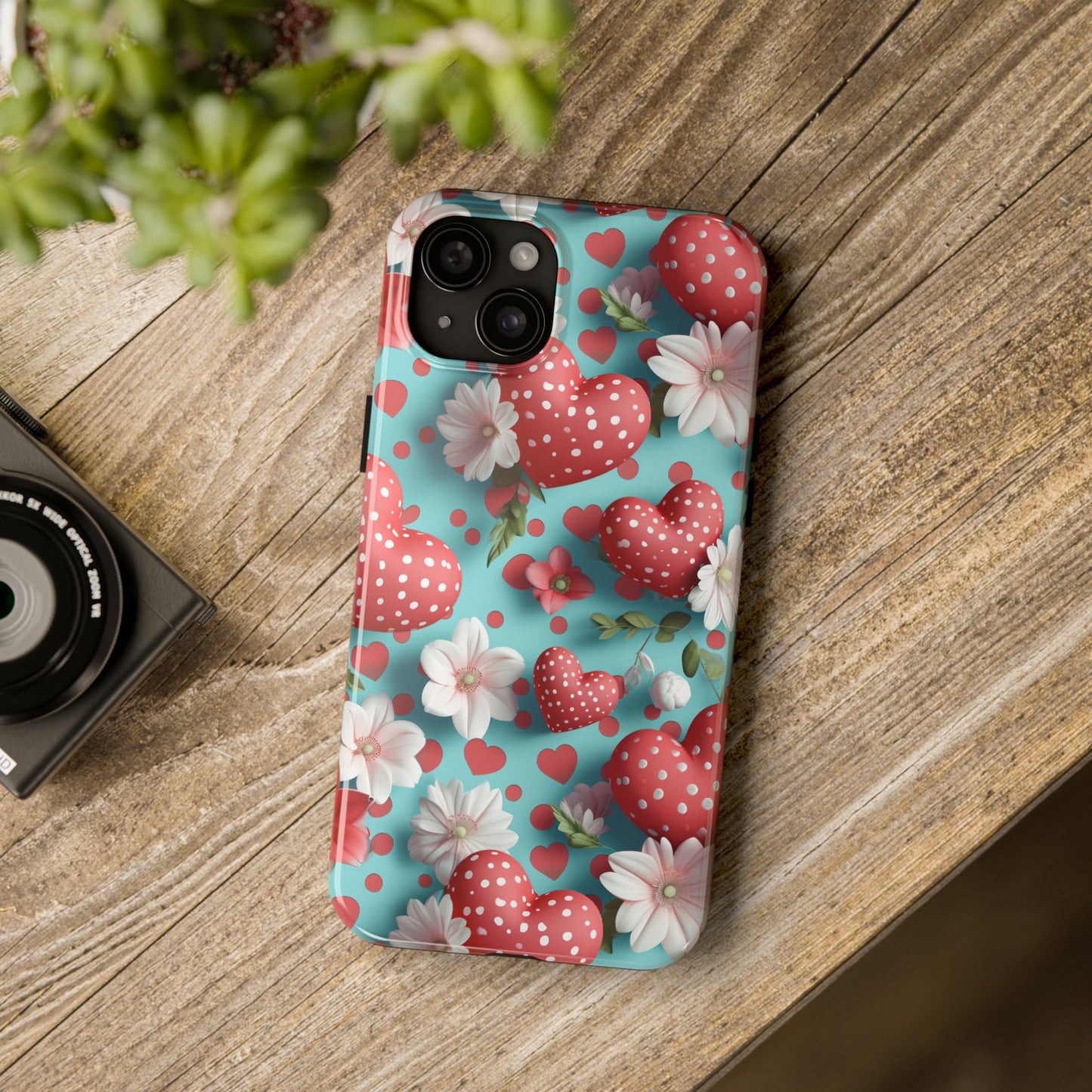 Polka Dot Hearts Digital print Design Tough Phone Case compatible with a large variety of iPhone models, Gift, Phone Case