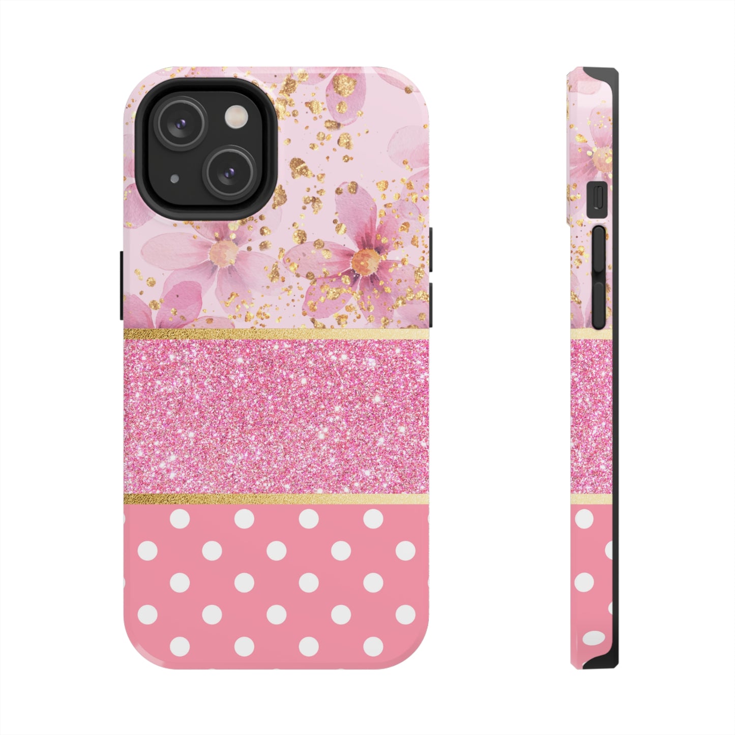 Pink Watercolor flowers and Polka Dot Design Phone Case- Lightweight, Impact Resistant Cover for iPhone 6, 6s, 12, 13, 14, 15