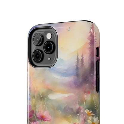 Watercolor Landscape and Wildflowers Pattern print design Tough Phone Case compatible with a large variety of phone models, Phone Case