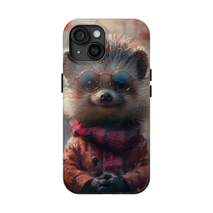 Hedgehog with Glasses and Scarf Design Phone Case- Lightweight, Impact Resistant Cover for iPhone 6, 6s, 12, 13, 14, 15