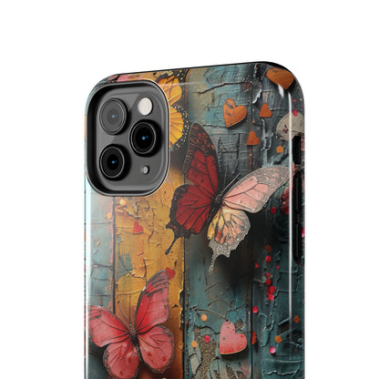 Colorful Butterfly Art on Wood texture design iPhone Case iPhone Case, Colorful Butterfly Art Protective Phone Cover, Durable Phone Accessory Gift, Chic Artsy Protective Cover, Protective Case for iPhone Models, Tough iPhone Case