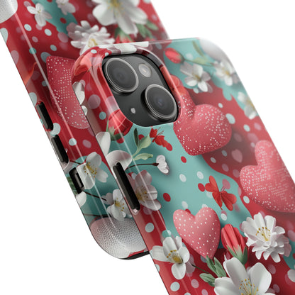 Polka Dot Hearts and Flowers Digital print Design Tough Phone Case compatible with a large variety of iPhone models, Gift, Phone Case