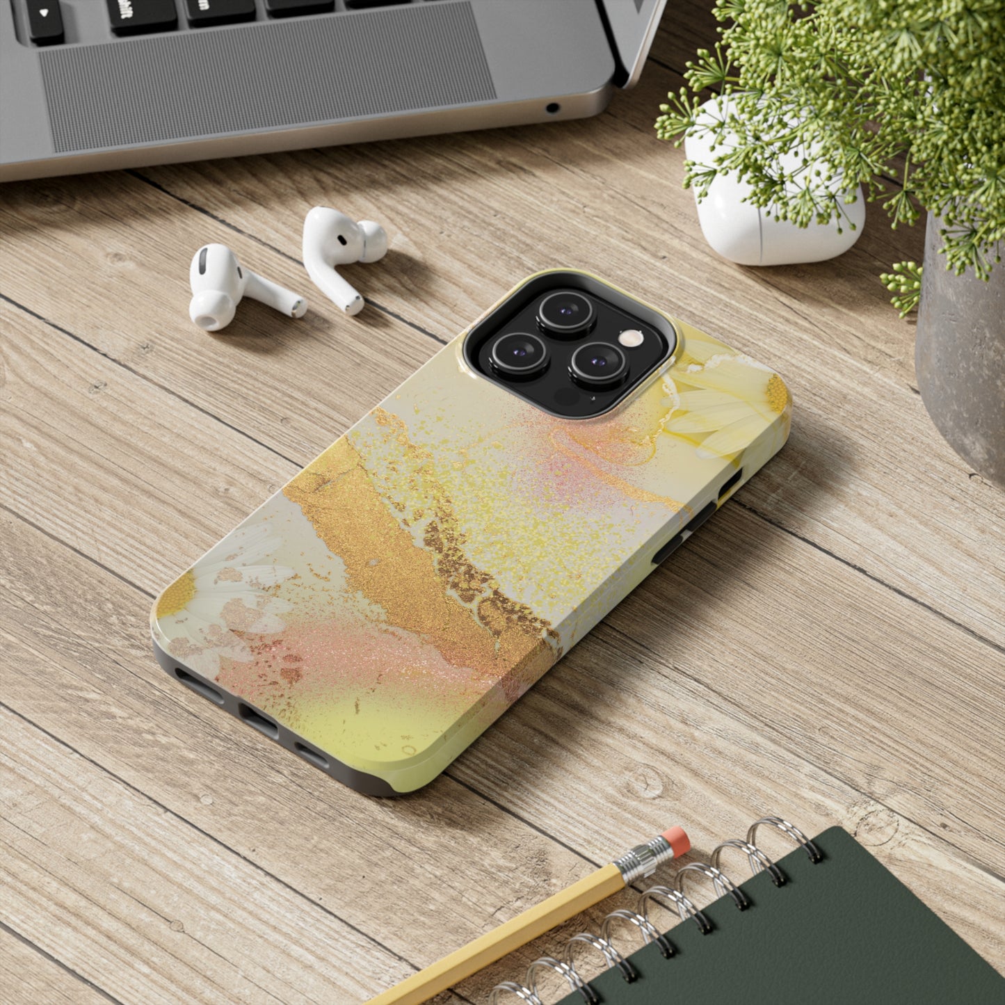 Yellow and Rose Gold Marble design Tough Phone Case compatible with a large variety of iPhone models, Gift, Phone