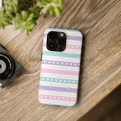 Pastel Stripes and Hearts print design Tough Phone Case compatible with a large variety of iphone models