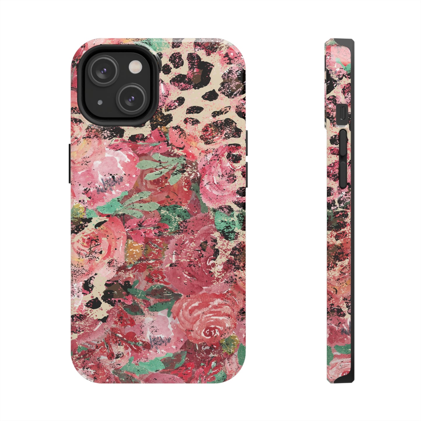 Western Leopard and Pink Roses Design Phone Case- Lightweight, Impact Resistant Cover for iPhone 6, 6s, 12, 13, 14, 15