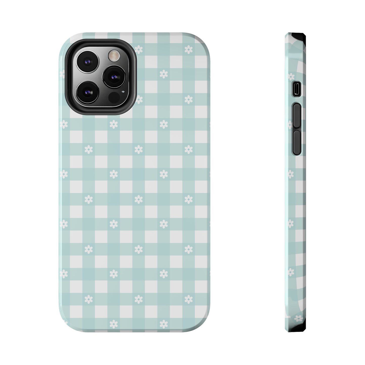 Cute Blue and White Gingham with Daisies Digital print Design Tough Phone Case compatible with a large variety of iPhone models, Gift, Phone Case