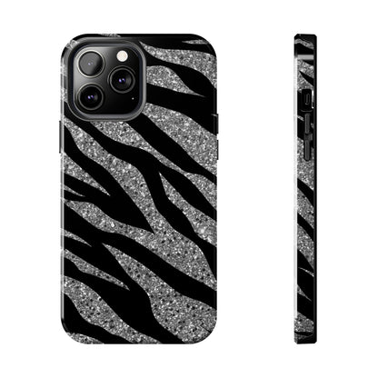 Silver and Black Zebra Print Design  Phone Case- Lightweight, Impact Resistant Cover for iPhone 6, 6s, 12, 13, 14, 15