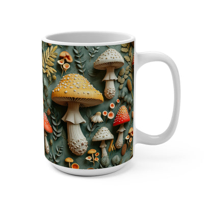 Forest Mushroom Illustration Mug, Nature Inspired Coffee Cup, Botanical Art Drinkware, Unique Gift for Mycology Lovers, cottagecore, Unique Gift Idea, Mug 15oz