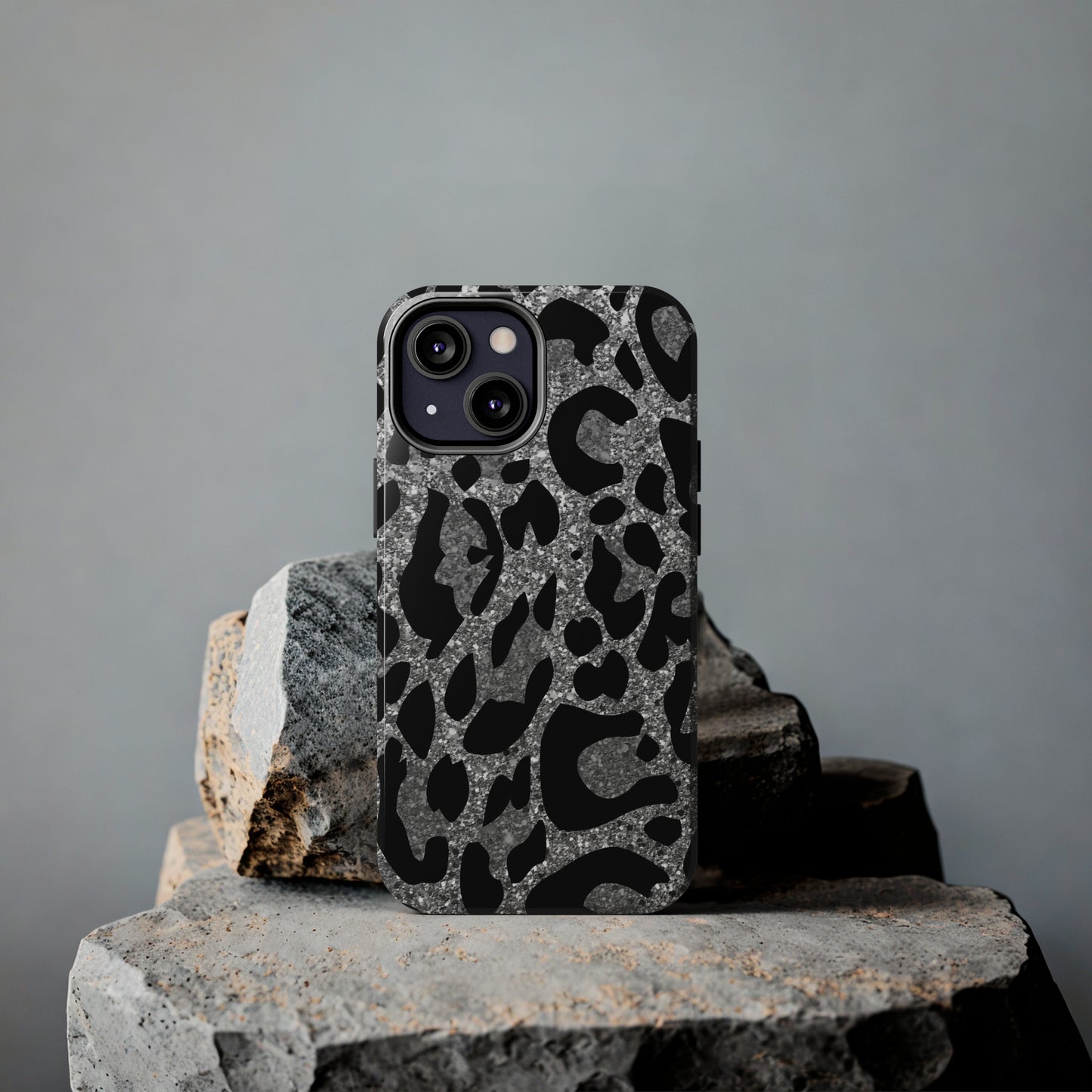 Silver and Black Leopard Design Phone Case- Lightweight, Impact Resistant Cover for iPhone 6, 6s, 12, 13, 14, 15