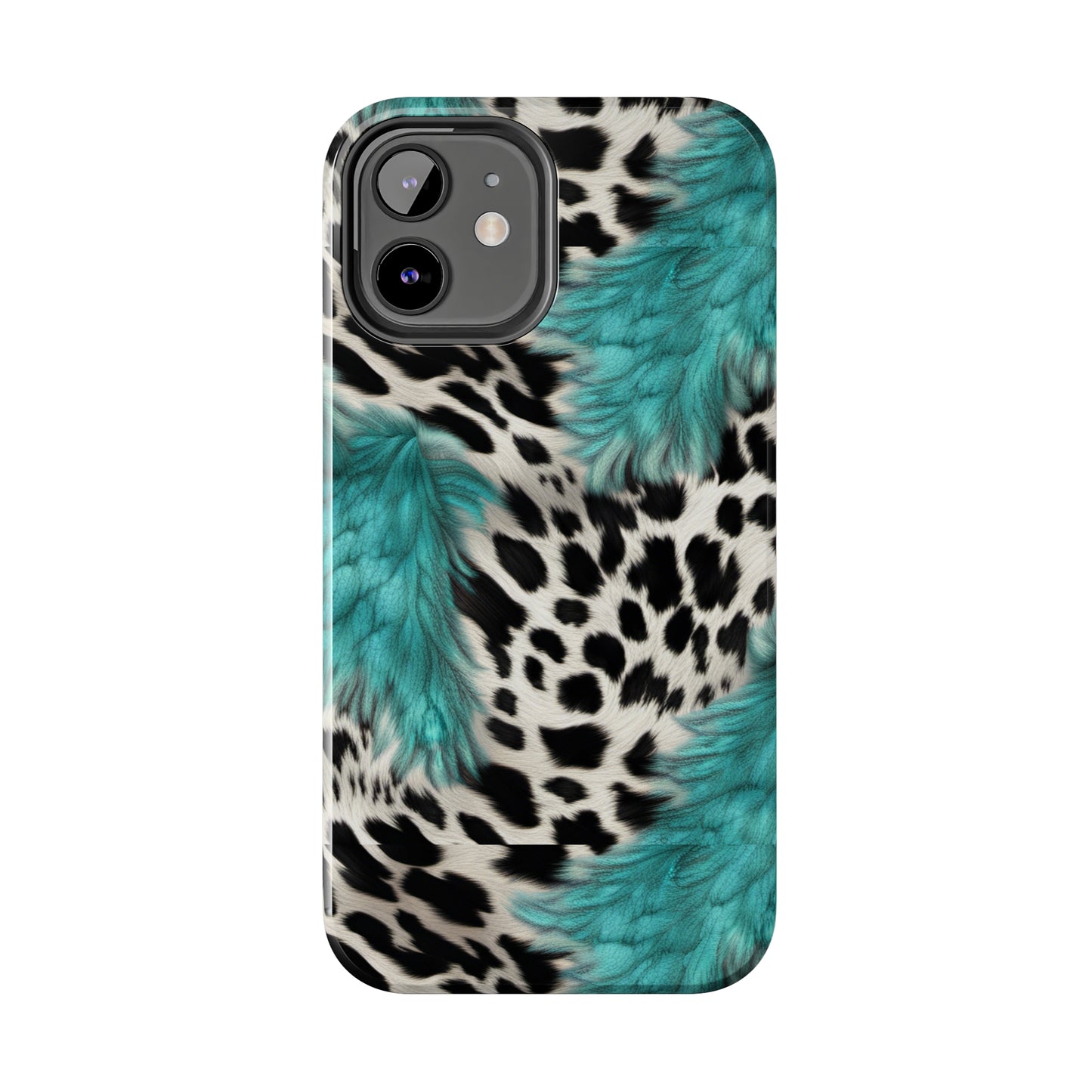 Grunge Turquoise and Animal Print Pattern Design Tough Phone Case compatible with a large variety of iPhone models, Phone Case, Gift