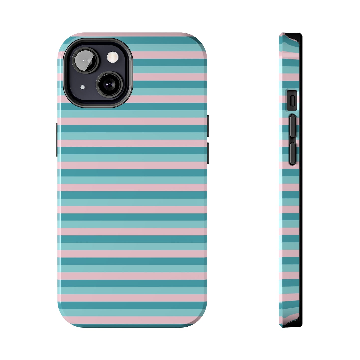 Pink and Aqua Girly Stripe print Design Tough Phone Case compatible with a large variety of iPhone models, Gift, Phone Case