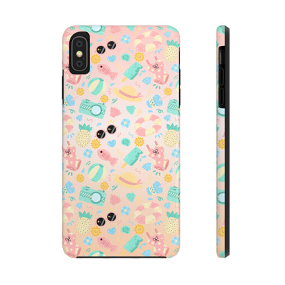 Cute Summer Vibes iPhone Case, Tropical Beach Icons Phone Cover, Pastel Colored Accessory Design, Protective Case for iPhone Models, Tough Phone Case