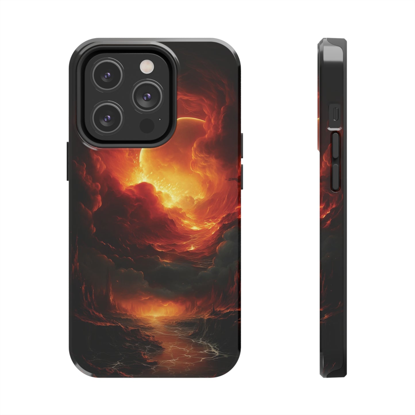 Fiery Red Moon Art iPhone Case, Dramatic Sky Aesthetic Phone Cover, Cool Tech Design for iPhone Models, Durable Phone Accessory Protective Cover for iPhone Models, Tough iPhone Case