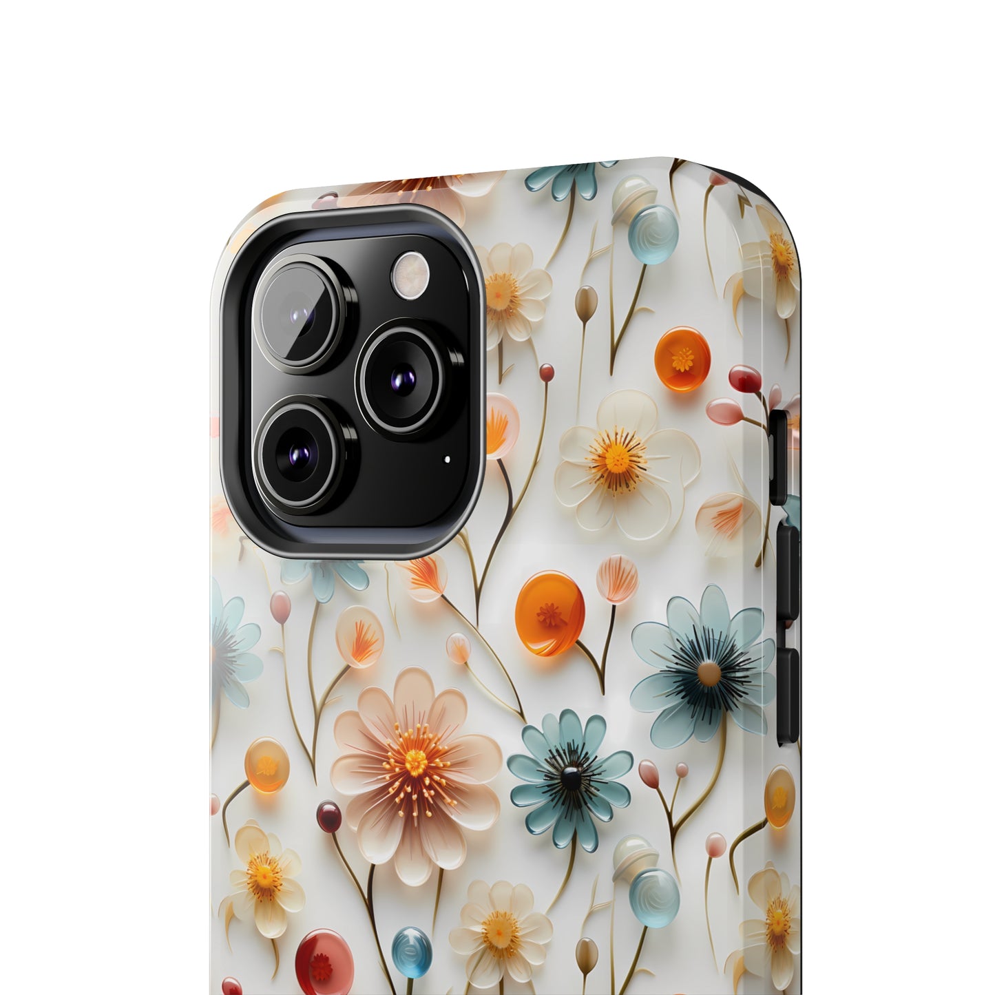 3D Glass Flower Pattern Design Tough Phone Case compatible with a large variety of iPhone models, Phone Case, Birthday Gift