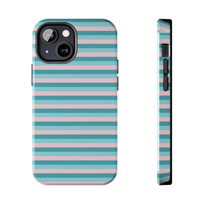 Pink and Aqua Girly Stripe print Design Tough Phone Case compatible with a large variety of iPhone models, Gift, Phone Case