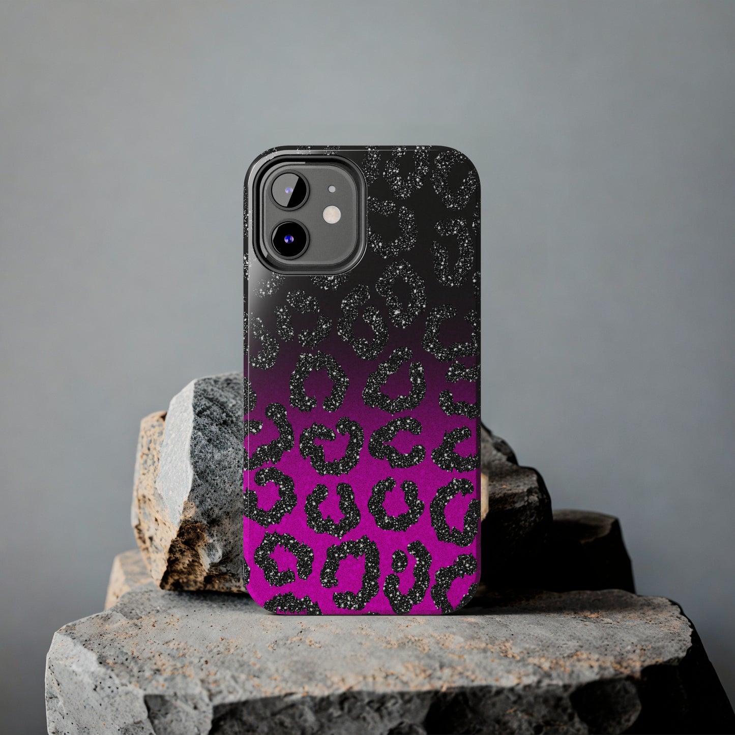 Pink and Black Ombre Leopard Design Phone Case- Lightweight, Impact Resistant Cover for iPhone 6, 6s, 12, 13, 14, 15