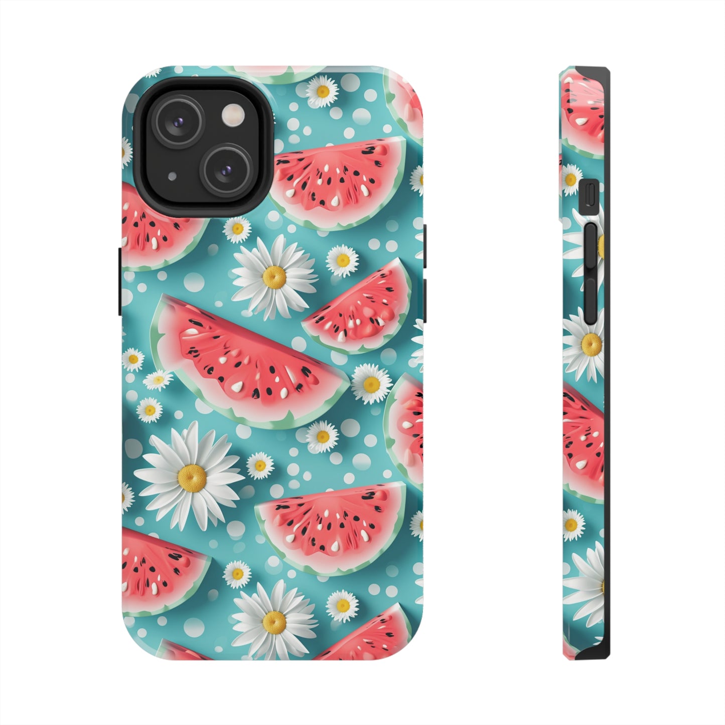 Watermelon Slices and Daisies Digital print Design Tough Phone Case compatible with a large variety of iPhone models, Gift, Phone Case