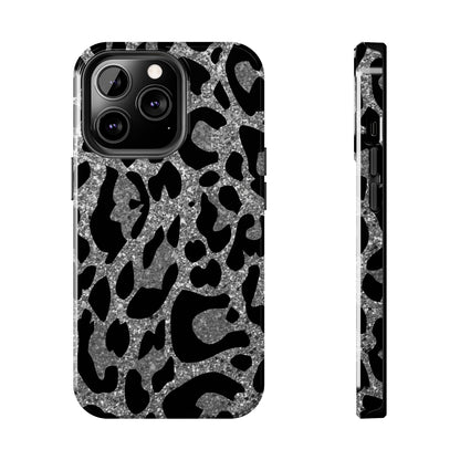 Silver and Black Leopard Design Phone Case- Lightweight, Impact Resistant Cover for iPhone 6, 6s, 12, 13, 14, 15