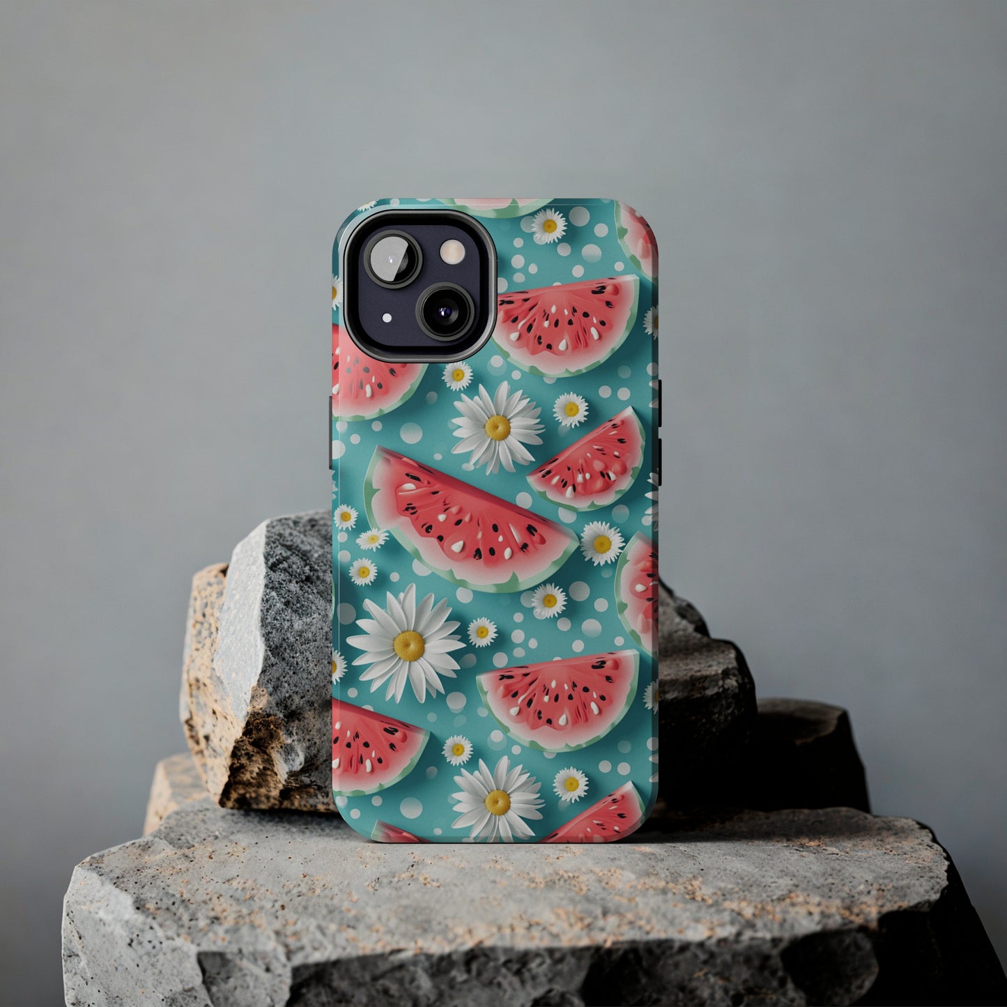 Watermelon Slices and Daisies Digital print Design Tough Phone Case compatible with a large variety of iPhone models, Gift, Phone Case