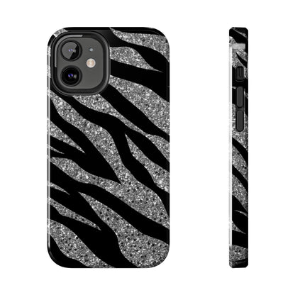 Silver and Black Zebra Print Design  Phone Case- Lightweight, Impact Resistant Cover for iPhone 6, 6s, 12, 13, 14, 15