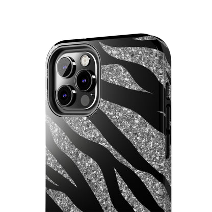 Silver and Black Zebra Print Design  Phone Case- Lightweight, Impact Resistant Cover for iPhone 6, 6s, 12, 13, 14, 15