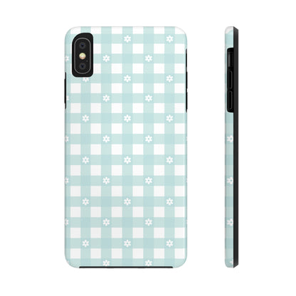 Cute Blue and White Gingham with Daisies Digital print Design Tough Phone Case compatible with a large variety of iPhone models, Gift, Phone Case