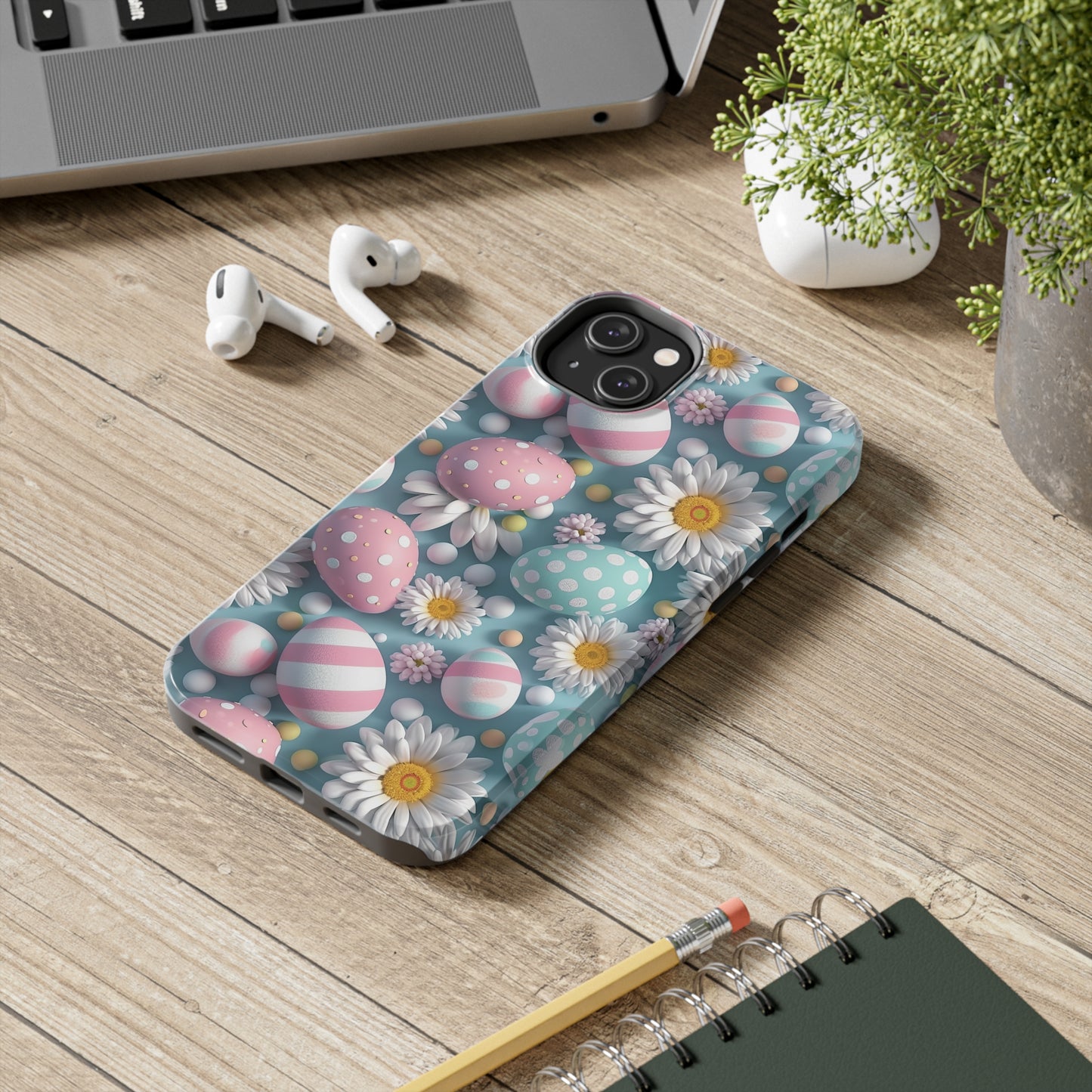 Easter Eggs and Daisies Digital print Design Tough Phone Case compatible with a large variety of iPhone models, Gift, Phone Case