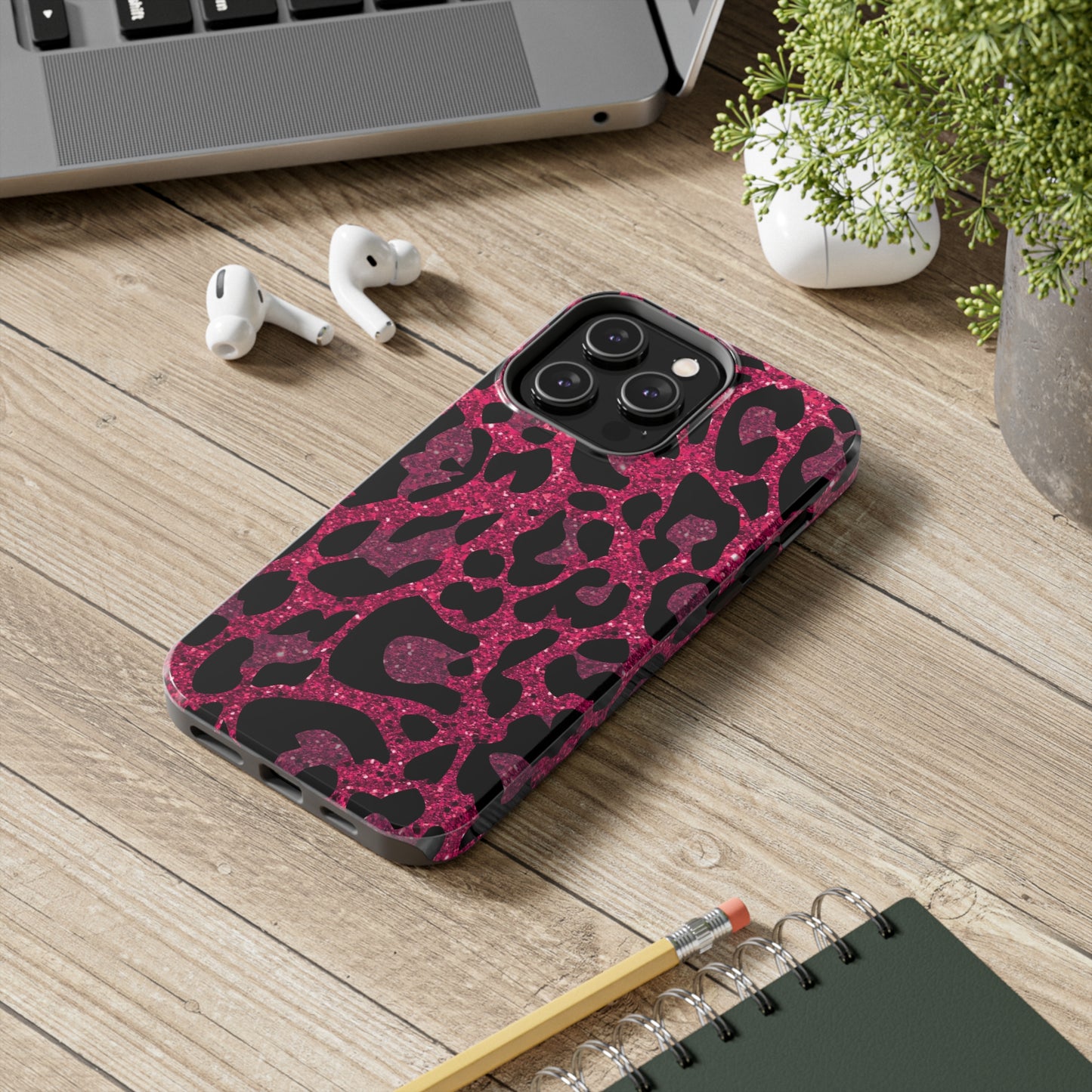 Pink and Black Leopard Design Phone Case- Lightweight, Impact Resistant Cover for iPhone 6, 6s, 12, 13, 14, 15