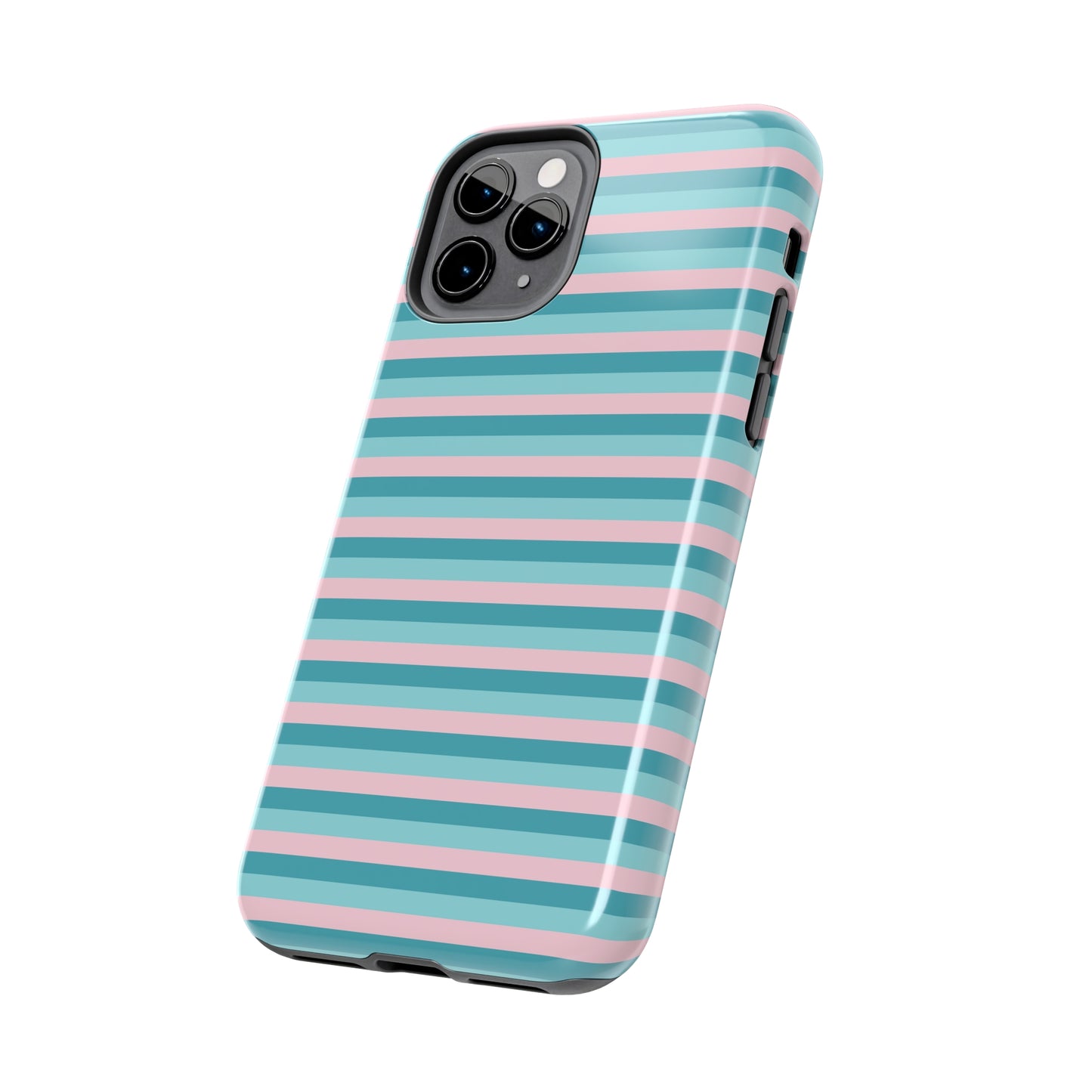 Pink and Aqua Girly Stripe print Design Tough Phone Case compatible with a large variety of iPhone models, Gift, Phone Case