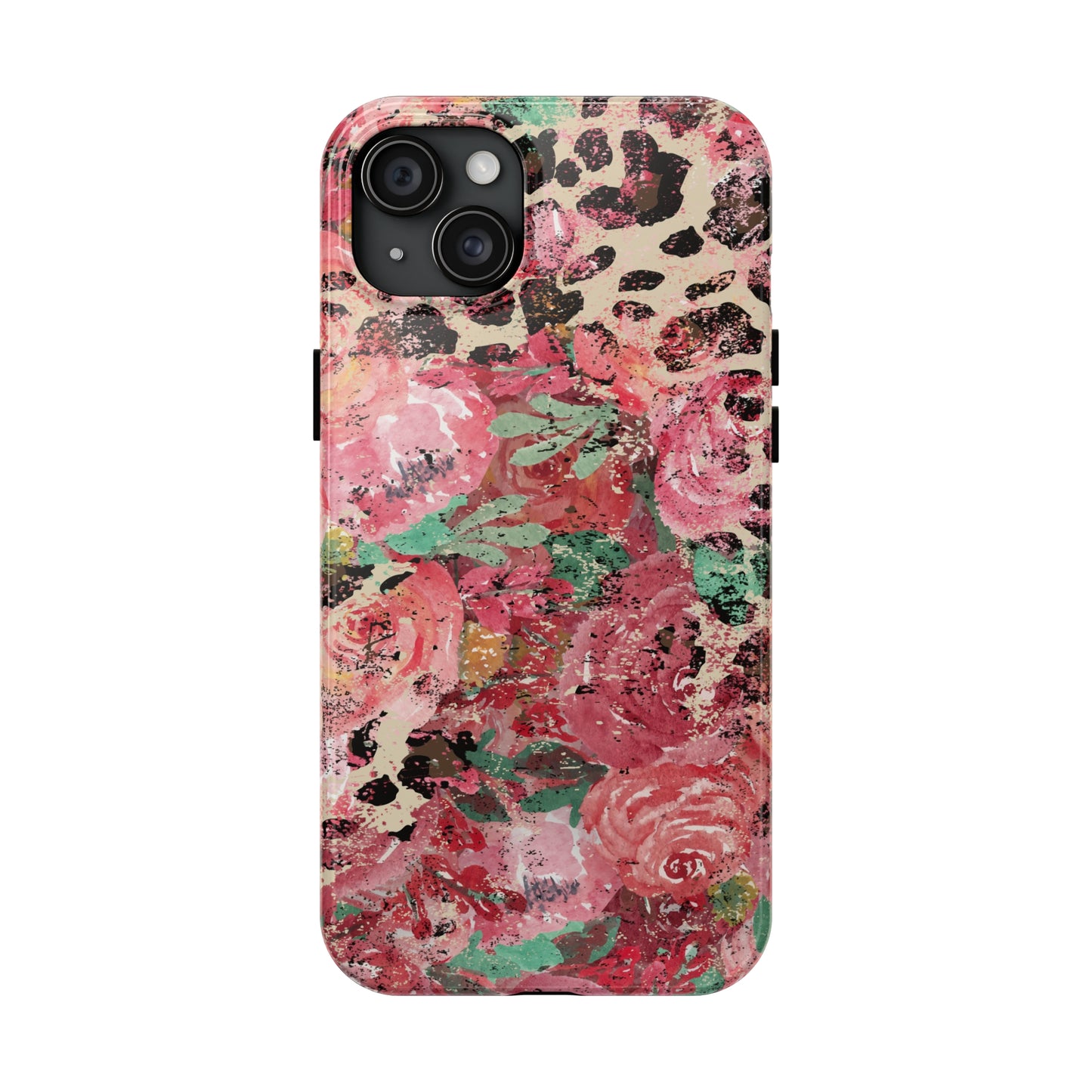 Western Leopard and Pink Roses Design Phone Case- Lightweight, Impact Resistant Cover for iPhone 6, 6s, 12, 13, 14, 15