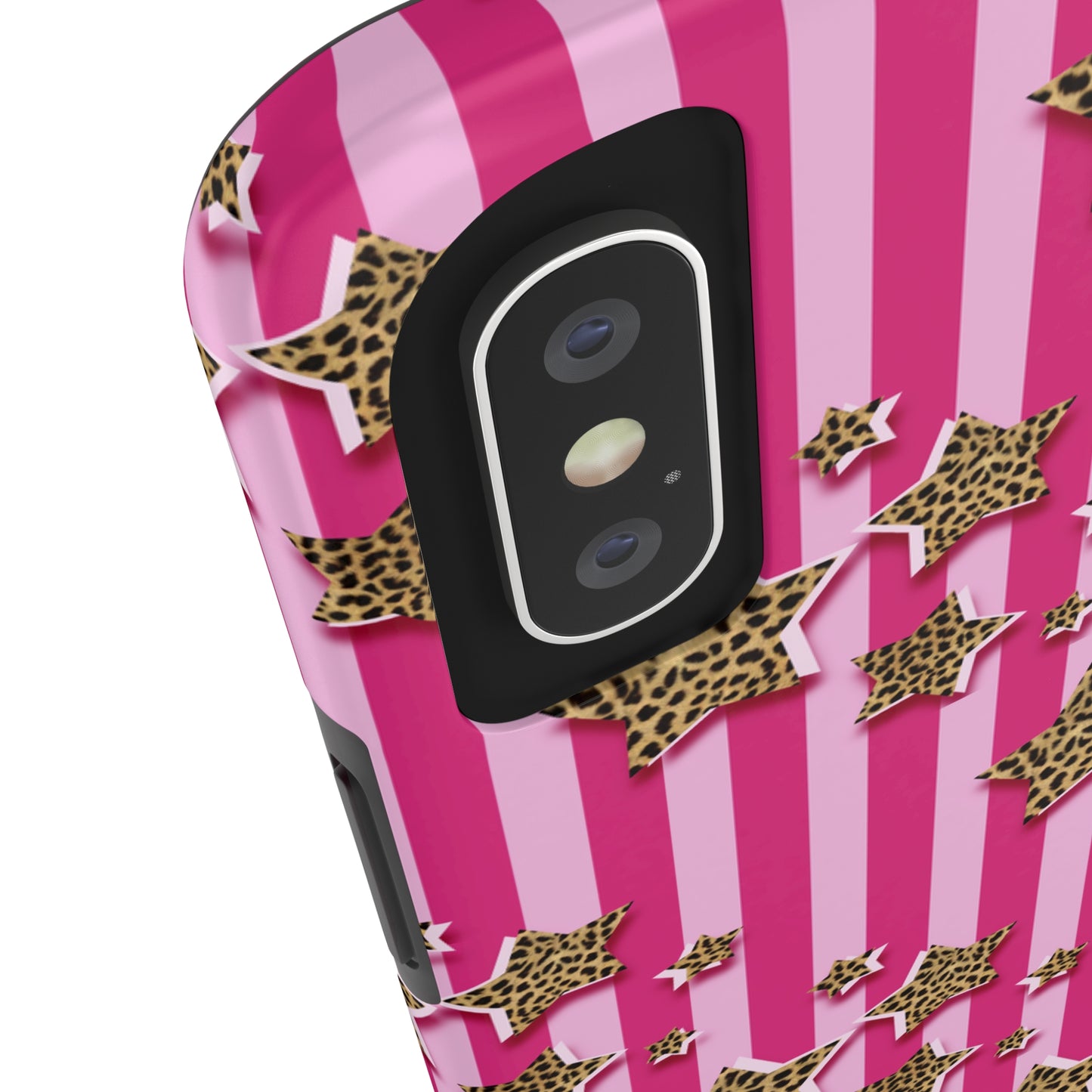 Girly Cheetah Stars and Pink Stripes Design Phone Case- Lightweight, Impact Resistant Cover for iPhone 6, 6s, 12, 13, 14, 15