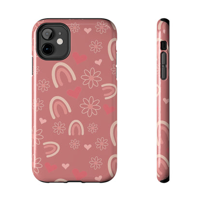 Daisy and Mauve Boho Rainbow print Design Tough Phone Case compatible with a large variety of iPhone models, Gift, Phone Case