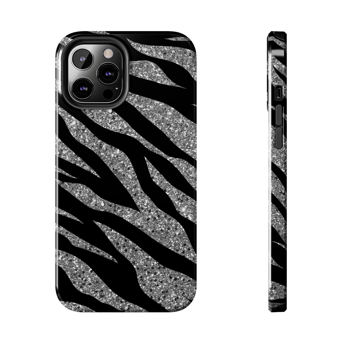 Silver and Black Zebra Print Design  Phone Case- Lightweight, Impact Resistant Cover for iPhone 6, 6s, 12, 13, 14, 15