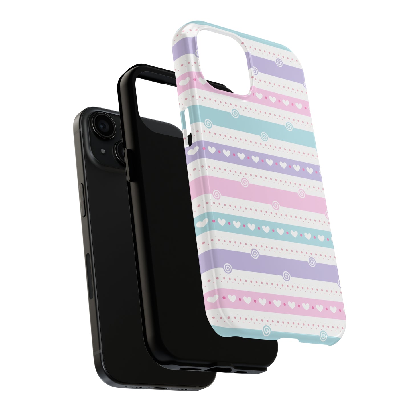 Pastel Stripes and Hearts print design Tough Phone Case compatible with a large variety of iphone models