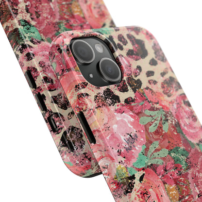 Western Leopard and Pink Roses Design Phone Case- Lightweight, Impact Resistant Cover for iPhone 6, 6s, 12, 13, 14, 15