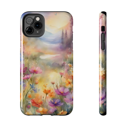 Watercolor Landscape and Wildflowers Pattern print design Tough Phone Case compatible with a large variety of phone models, Phone Case